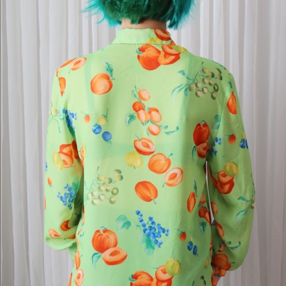 80’s / 90’s Green Fruity Button-Up Blouse - Picture 3 of 8